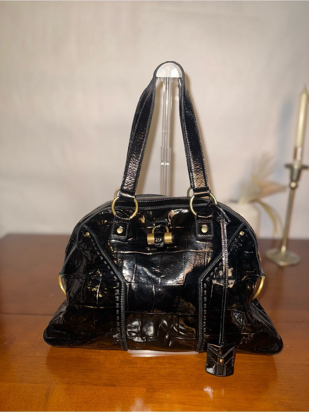 Yves Saint Laurent Muse Black Patent Leather Shoulder Bag Authentic Vintage